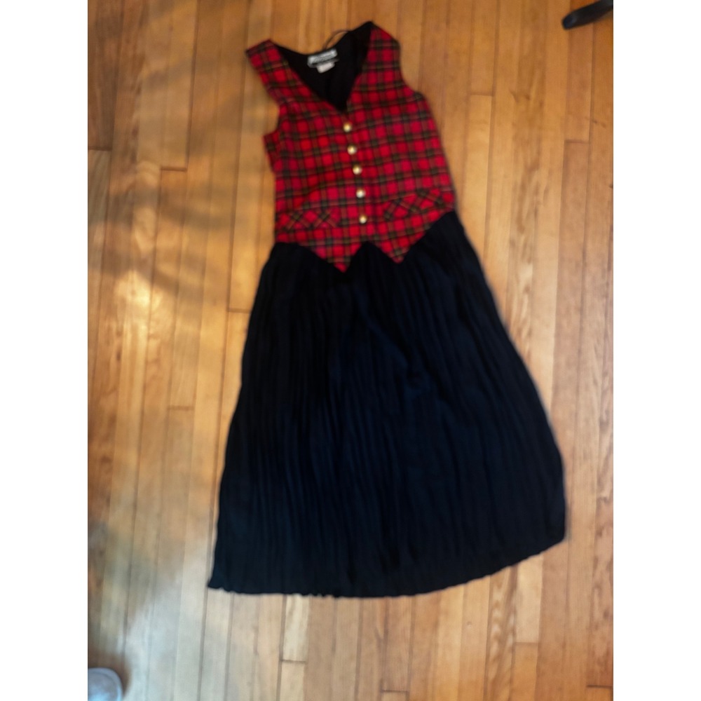 Vintage Marnie West Plaid Red vest long dress‎